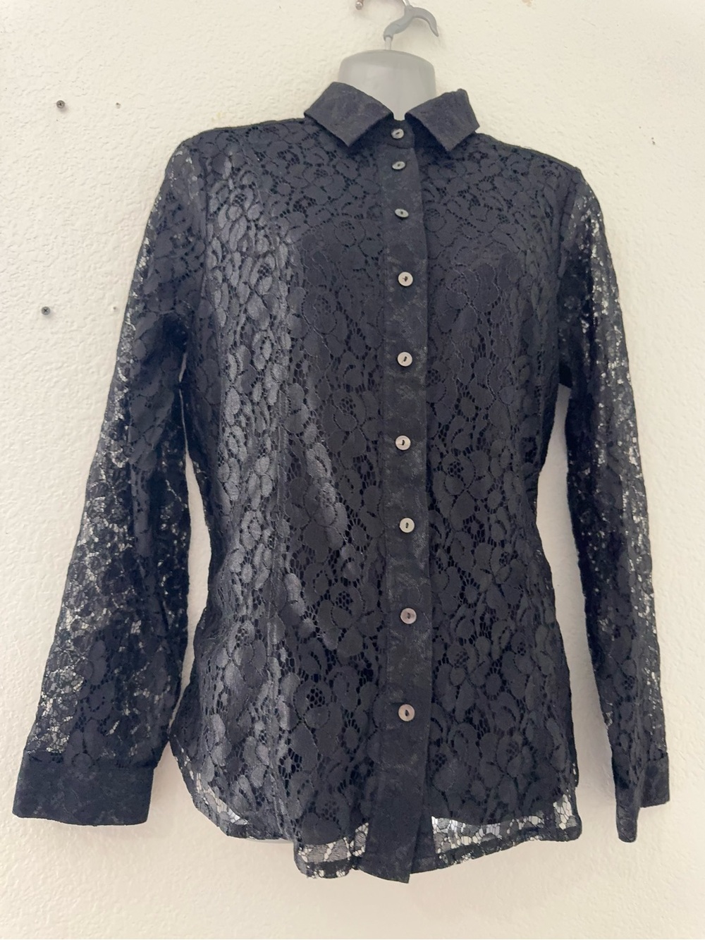 Jaclyn Smith Black Lace Button-Down Shirt
